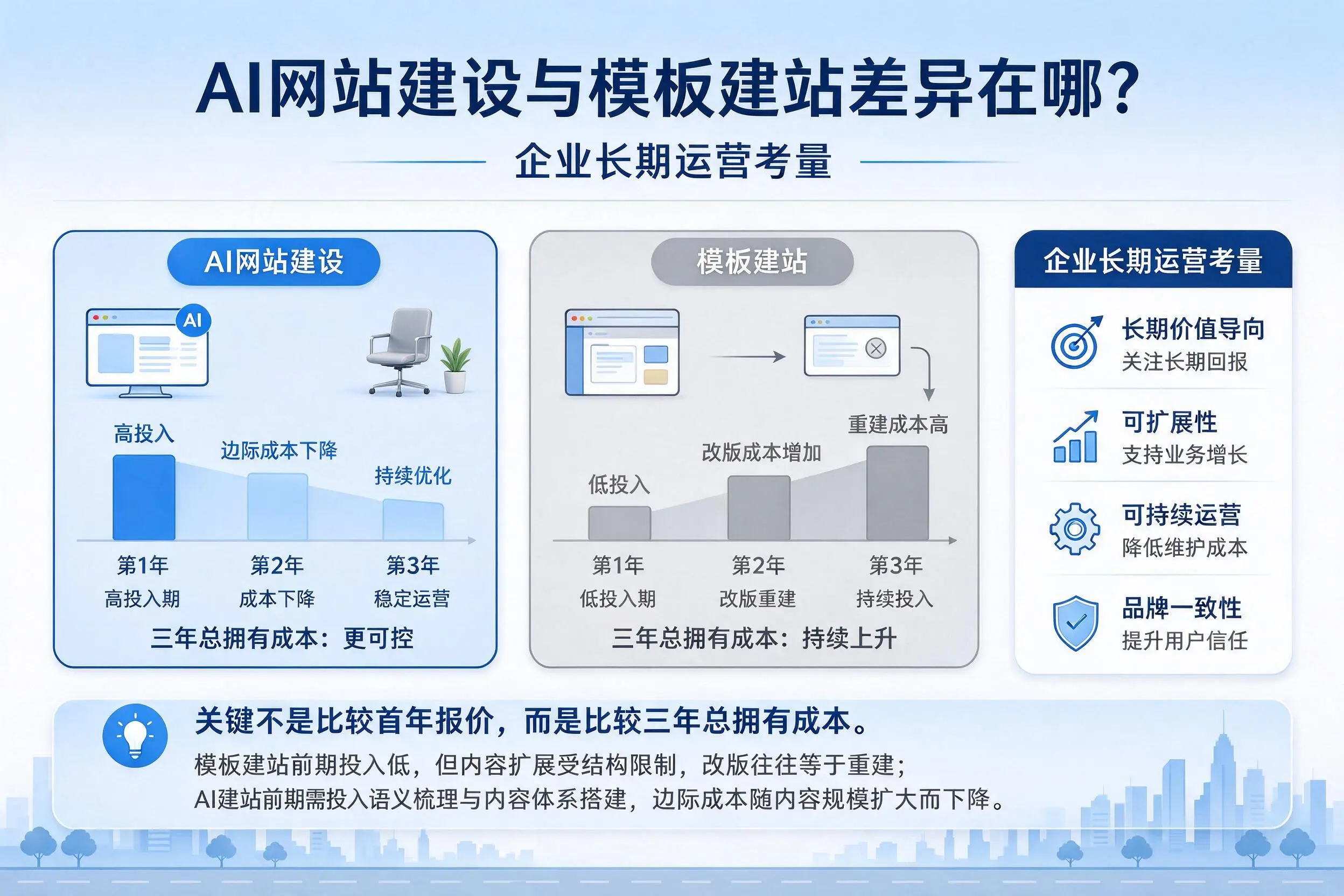 AI网站建设与模板建站差异在哪？玉树企业长期运营考量